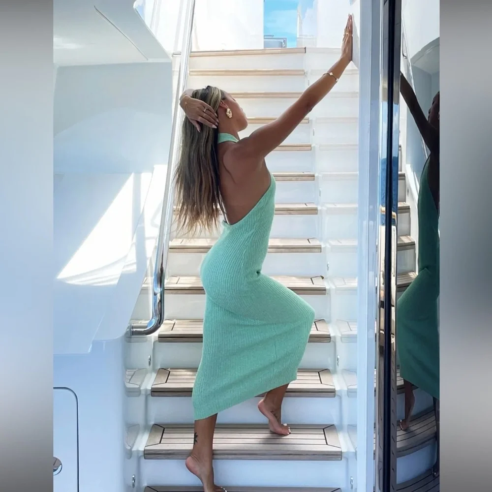 NWT 12th Tribe Kendall Sage Knit Halter Midi Dress XS - Picture 2 of 4